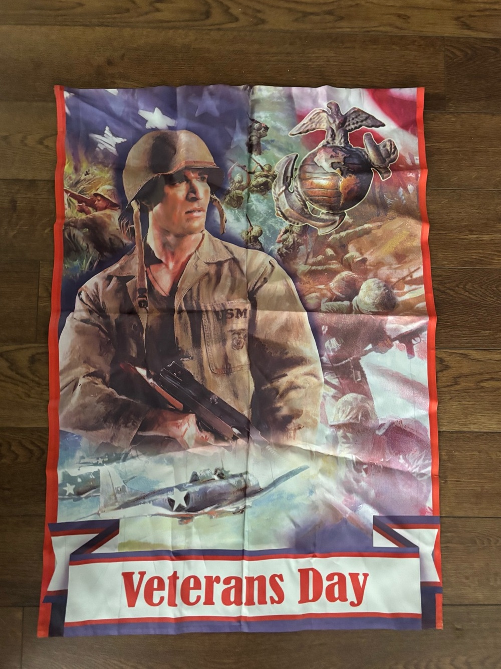 Vintage Marine Veterans Day Decorative Flag - Red, Blue, White 28x39”